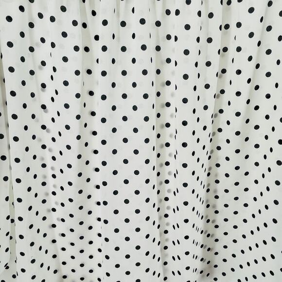 Elle White Black Polka Dot Ruffle Bodice Long Sleeve Sheer Chiffon Blouse M - Picture 7 of 9